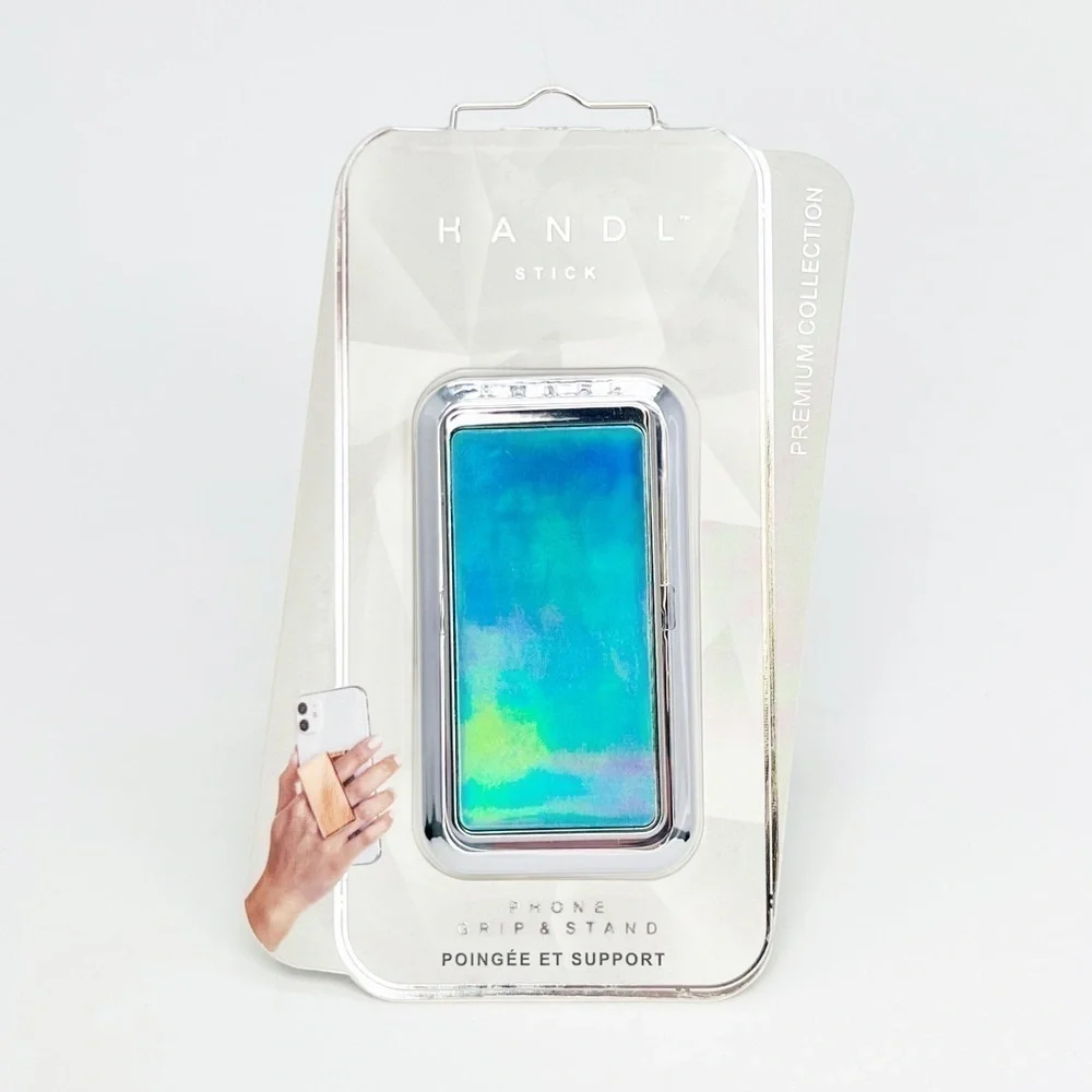 Handl Stick Cell Phone Grip & Stand Iridescent Blur Green Kickstand New NWT